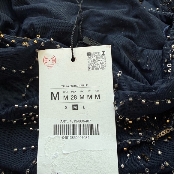 NWT Zara Collection Navy Embroidered Asymmetric Beaded Skirt - Picture 12 of 15